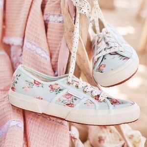 Superga Love shack fancy Light Blue Floral Sneakers with Polka Dot Laces